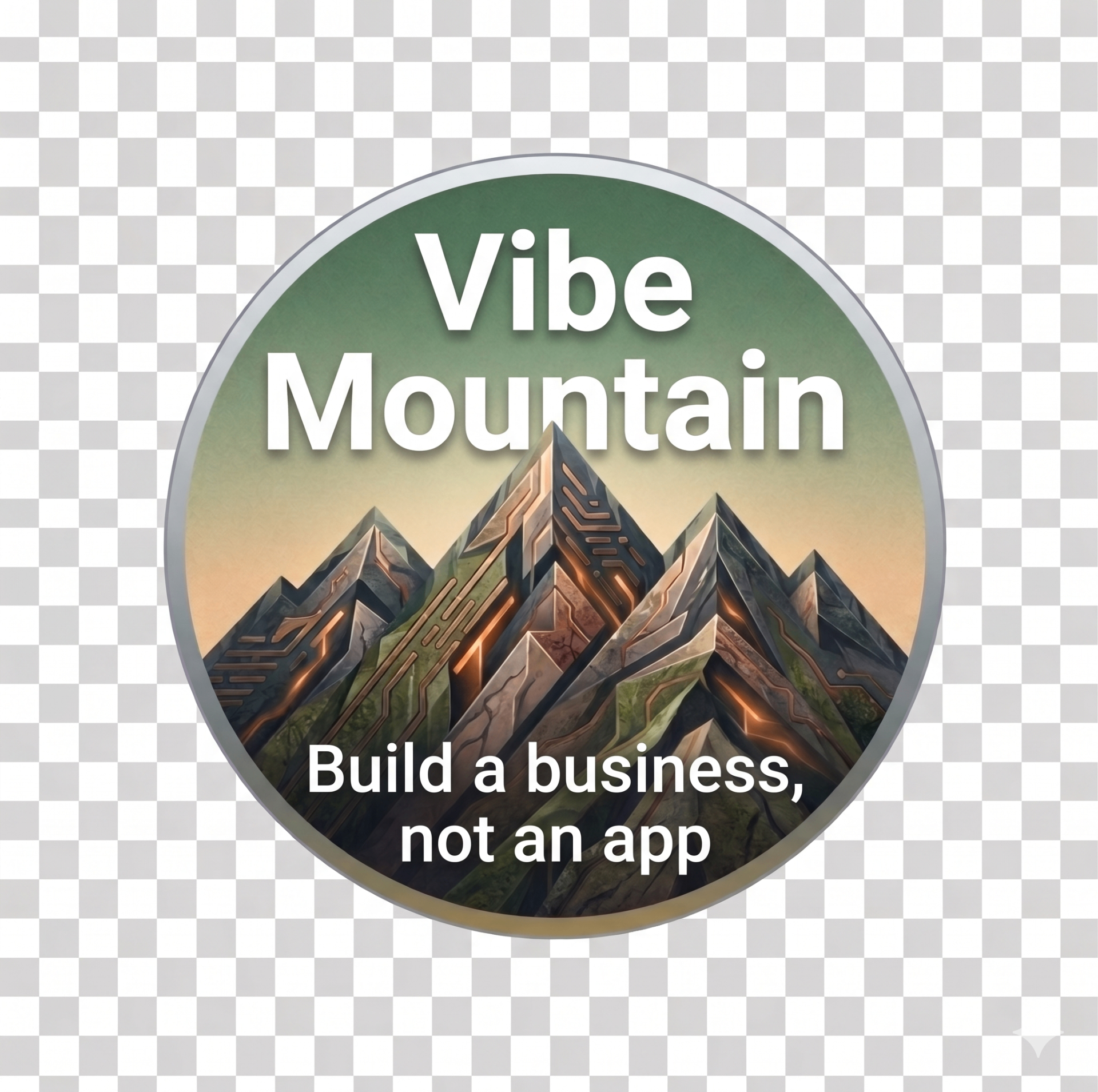 VibeMountain logo — circular sticker-style mountain emblem